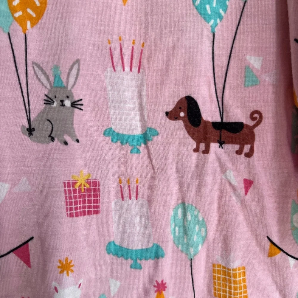 Little Sleepies Pink Party Animals Birthday Long Sleeve Pajama Set Size 12-18M - Picture 5 of 9
